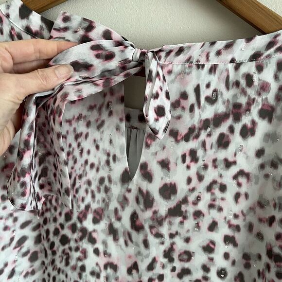 Talbots Leopard Print Metallic Top 2X Gray Pink Blouse Fairy Feminine Dressy - Picture 9 of 11